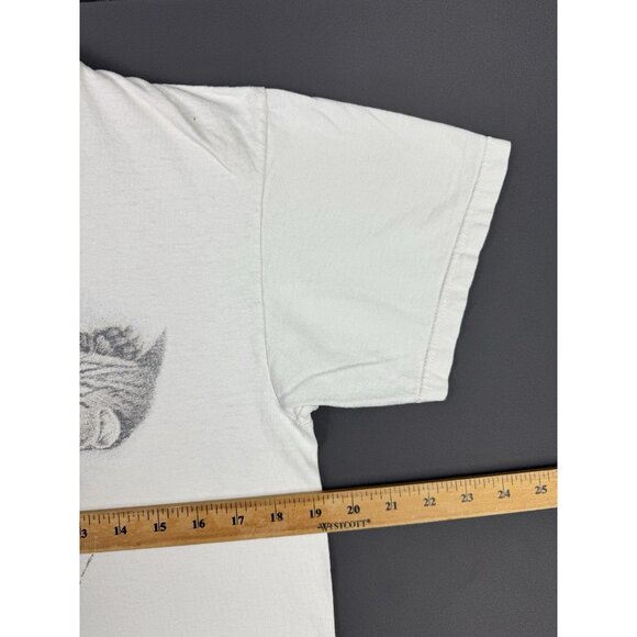 Vintage 90s Cat Animal Art Cute I Don't Do Mornings Fade White Shirt Tultex Tag - Picture 11 of 12